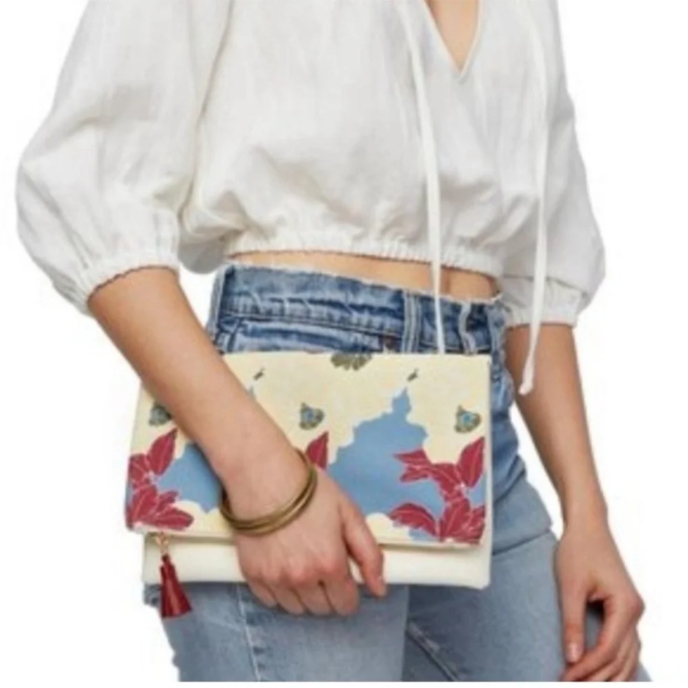 Rachel Pally Reversible Zahara Clutch Bag Floral Bloom Clutch, Fold-Over Tassel